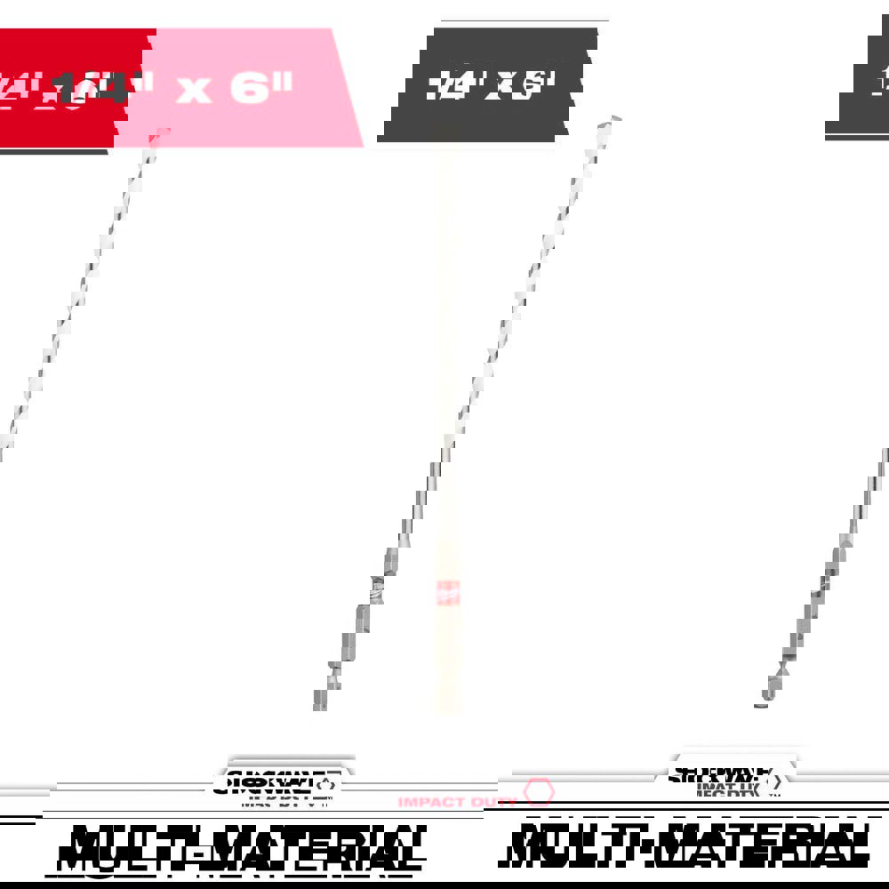 Rotary Drill/Hammer Drill Bits; Drill Bit Size (Inch): 1/4 ; Shank Type: Hex ; Drill Bit Material: Carbide-Tipped ; Shank Diameter (Inch): 1/4 ; Flute Length (Inch): 4 ; Overall Length (Inch): 6
